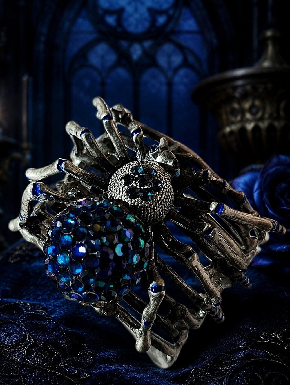 Swarovski Elements Sapphire Blue Halloween Jewelry Spider Cuff Bracelet NEW